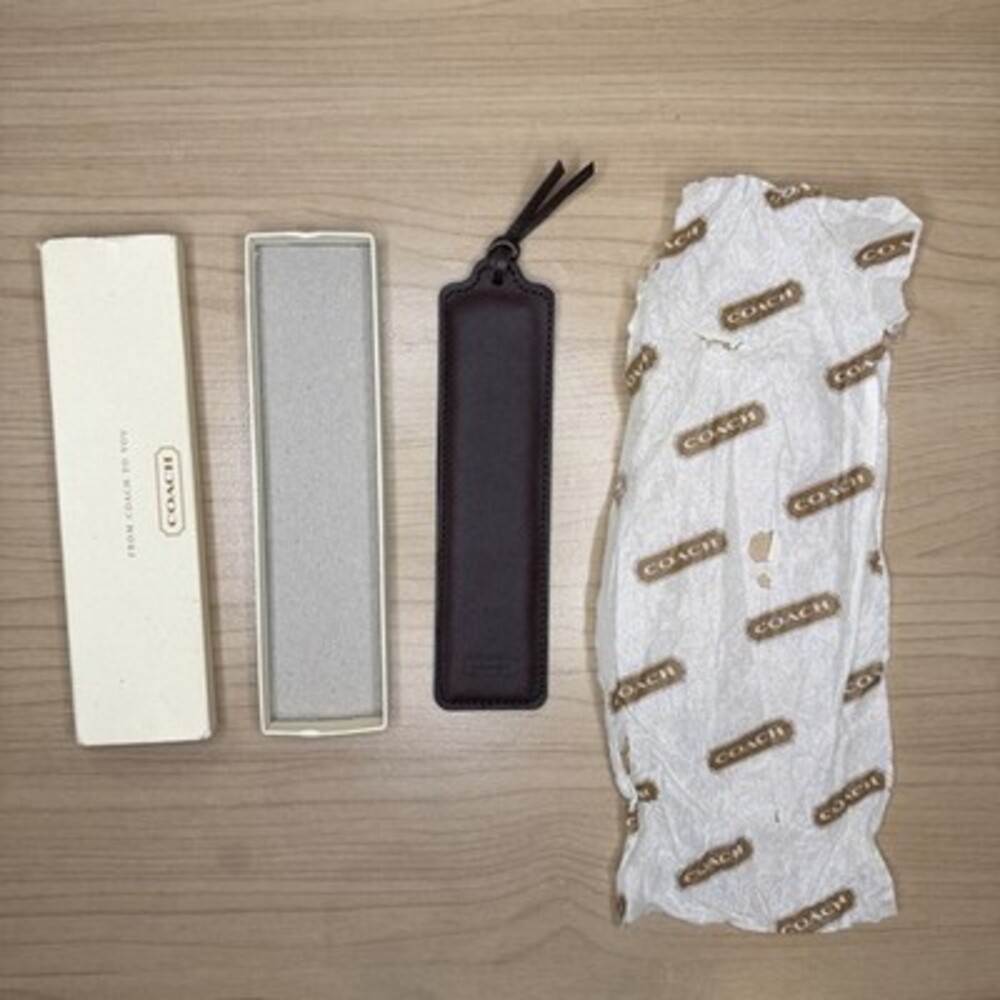 Coach Brown Leather 6” Bookmark Vintage 90’s Original Box, Tissue See Discript.